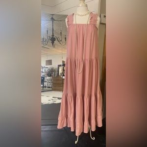 Pink Crinkled Linen Maxi Dress